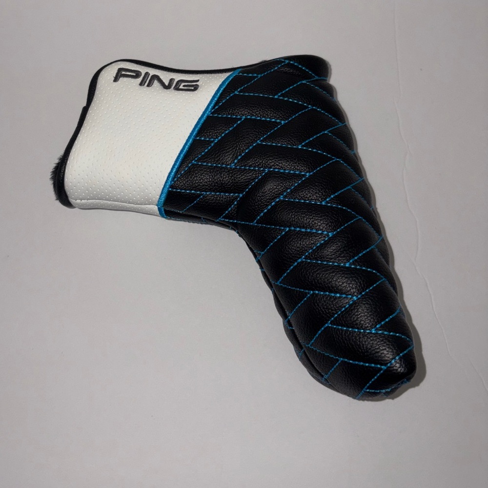 Ping Quilted Black and White Putter Cover with Blue‎ Stitching